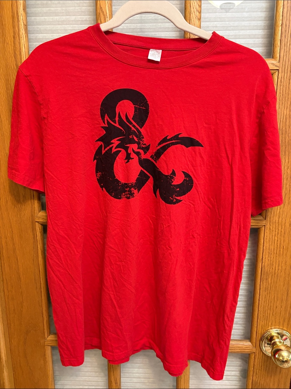 Men's Red Graphic Tee with Black Dragon Ampersand